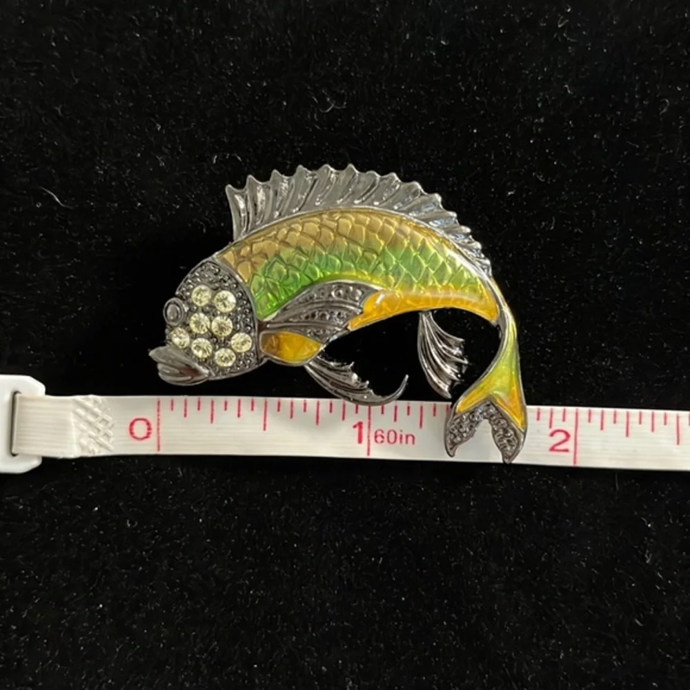 Fish Shaped‎ Enamel & Rhinestone Brooch Pin